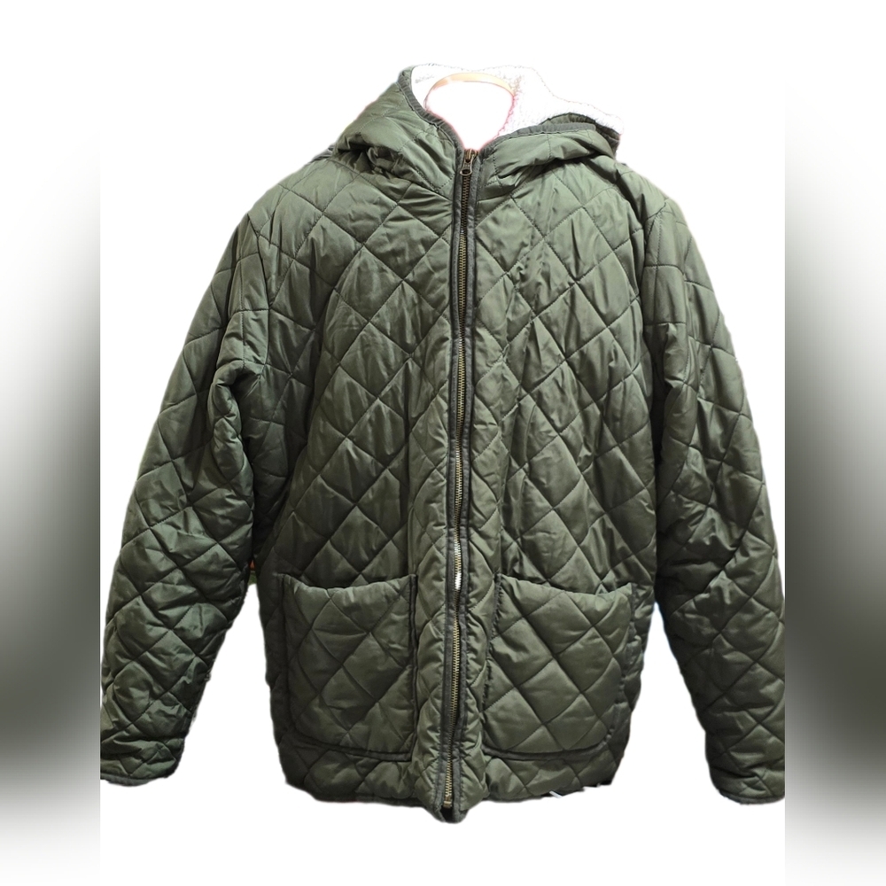 Old Navy, Size XL, Green Sherpa-Lined Hooded Puffer Jacket